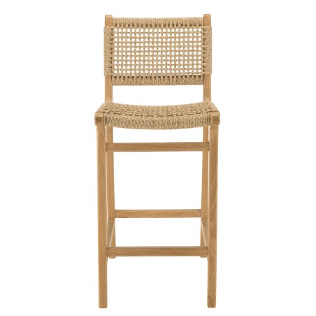 VALERIA Set of 2 Beige Synthetic Rattan Teak Garden Bar Stools