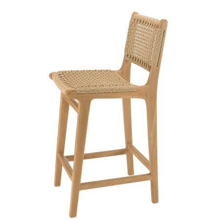 Lot de 2 tabourets bar de jardin teck rotin beige