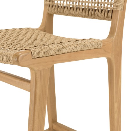 VALERIA Set of 2 Beige Synthetic Rattan Teak Garden Bar Stools