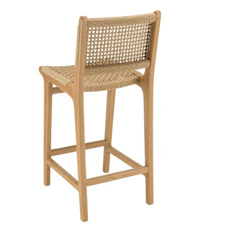 VALERIA Set of 2 Beige Synthetic Rattan Teak Garden Bar Stools