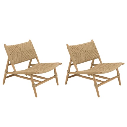 Lot 2 fauteuils lounge jardin teck rotin synthétique