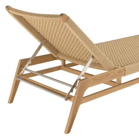 VALERIA Sun Lounger - Natural Teak & Beige Rattan - 4 Reclining Positions
