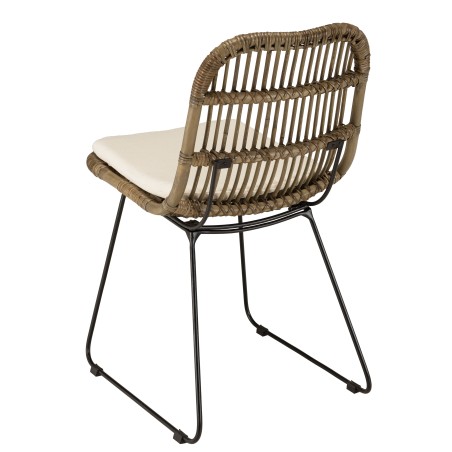 Lot 2 chaises rotin grisé coussin blanc métal noir