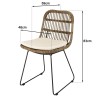 KALLY - Set of 2 Grey Rattan Chairs with White Cushions and Black Metal Legs