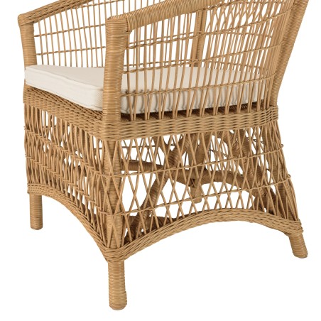 KALLY Natural Rattan Armchair with White Seat Cushion