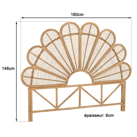 KALLY Half-Moon Headboard 140/160cm 'Flower' Honey Brown Rattan