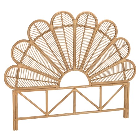 KALLY Half-Moon Headboard 140/160cm 'Flower' Honey Brown Rattan