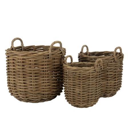 KALLY - Set of 3 Round Storage Baskets in Natural Rattan