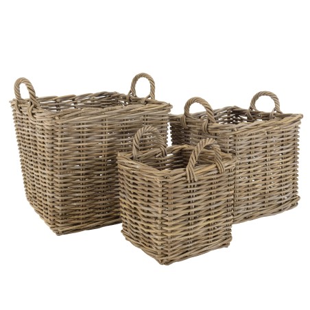 Set de 3 paniers de rangement carrés en kubu naturel KALLY