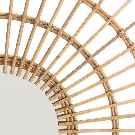 Miroir rond en rotin KALLY 100cm - Modèle soleil brun miel