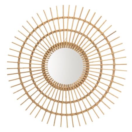 Miroir rond en rotin KALLY 100cm - Modèle soleil brun miel