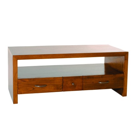 LORINE Brown TV Stand with 2 Large Drawers and 1 Small Drawer