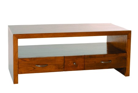 Meuble TV LAUREN - Bois Mindi - 2 grands tiroirs