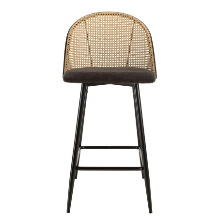 Lot de 2 tabourets d'îlot LEA - Assise tissu noir - Dossier effet cannage