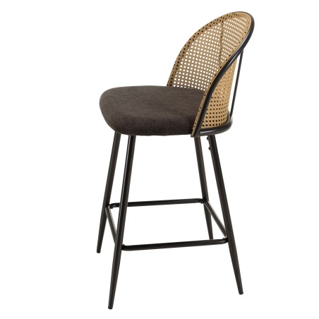 LEA - Set of 2 Island Stools with Black Fabric and Cane Backrests