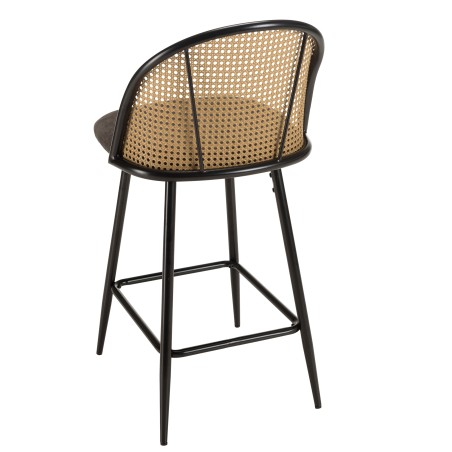 LEA - Set of 2 Island Stools with Black Fabric and Cane Backrests