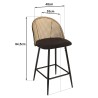 Lot de 2 tabourets d'îlot LEA - Assise tissu noir - Dossier effet cannage