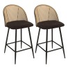 Lot de 2 tabourets d'îlot LEA - Assise tissu noir - Dossier effet cannage