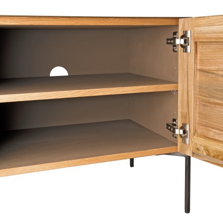 MAXENCE TV Stand with 2 Doors and 1 Drawer - Recycled Teak Wood and Anthracite Grey Metal Legs