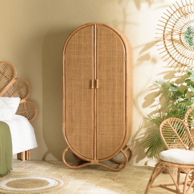 Armoire en rotin KALLY 2 portes cannage brun miel Armoire en rotin KALLY 2 portes cannage brun miel