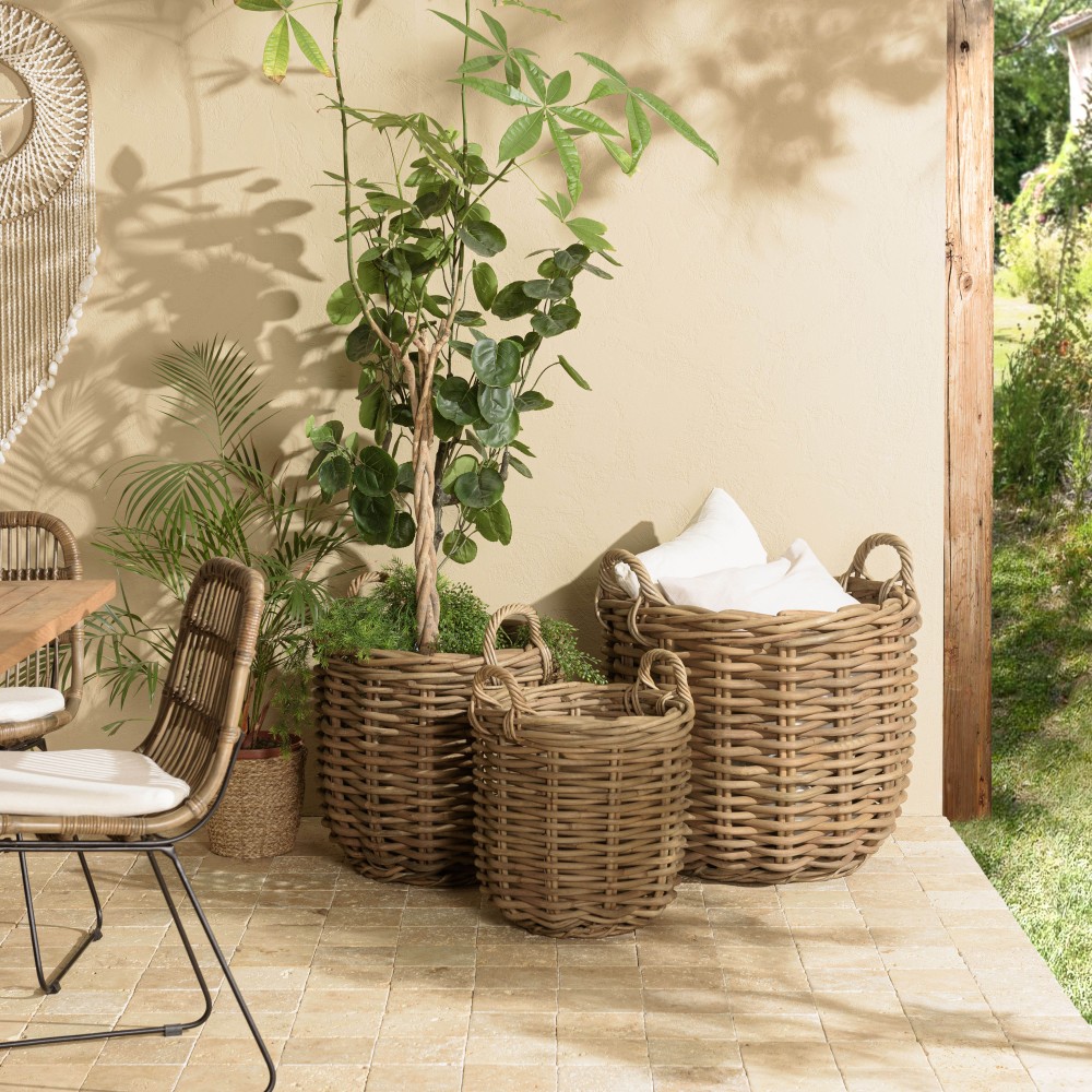 KALLY - Set of 3 Round Storage Baskets in Natural Rattan KALLY - Set of 3 Round Storage Baskets in Natural Rattan