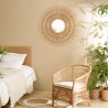 Miroir rond en rotin KALLY 100cm - Modèle soleil brun miel
