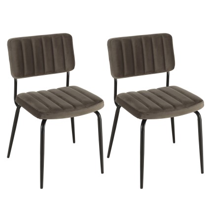 AGATHE - Set of 2 Dark Grey Velvet Chairs | Black Metal Legs
