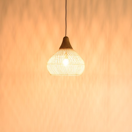 SIXTINE 'Bell' Pendant Light 40x40cm - Natural Rattan & Teak