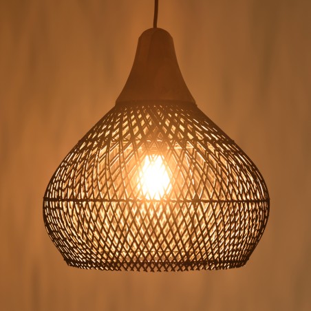 SIXTINE 'Bell' Pendant Light - Black Rattan and Teak, 40x40cm