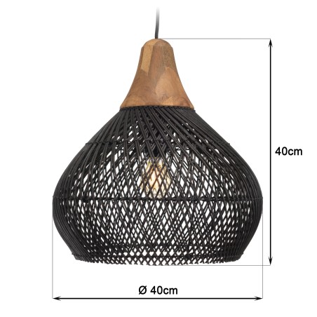 Suspension SIXTINE en rotin noir 40x40cm