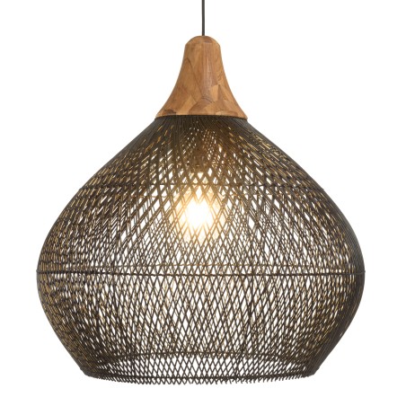 SIXTINE 'Bell' Pendant Light - Black Rattan & Teak - 68 x 68 cm