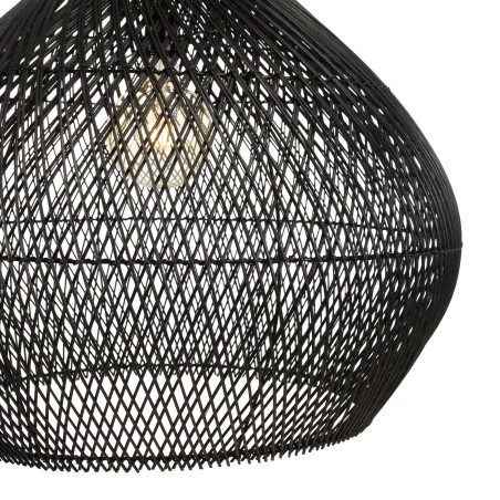 SIXTINE 'Bell' Pendant Light - Black Rattan & Teak - 68 x 68 cm
