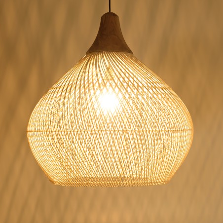 Suspension SIXTINE en rotin et teck 68x68cm