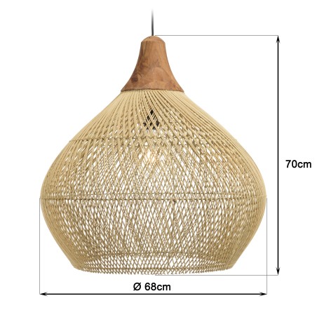 SIXTINE 'Bell' Pendant Light - Natural Rattan & Teak - 68 x 68 cm
