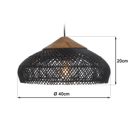Suspension rotin noir SIXTINE 40x40cm