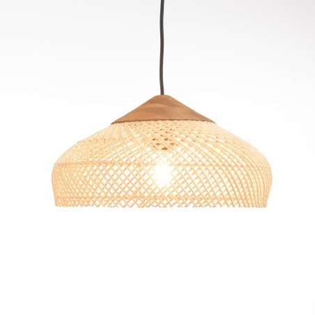 SIXTINE Pendant Light - Natural Rattan & Teak - 40 x 40 cm
