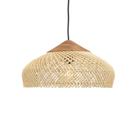 SIXTINE Pendant Light - Natural Rattan & Teak - 40 x 40 cm