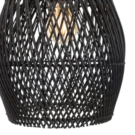 Suspension goutte rotin noir et teck 25x25cm