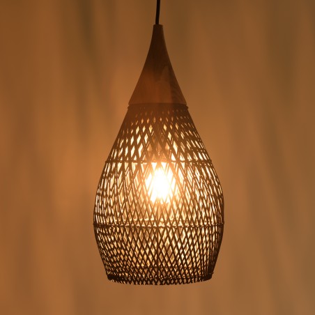 Suspension goutte rotin noir et teck 25x25cm