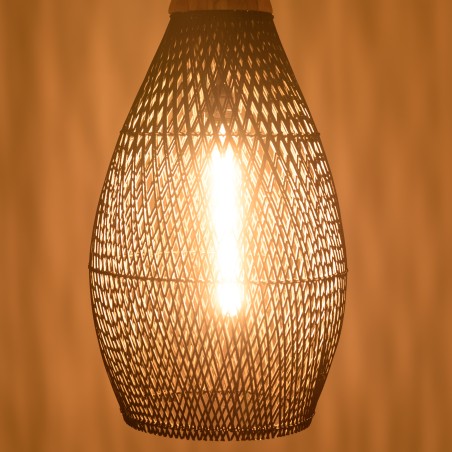 SIXTINE 'Drop' Pendant Light 35x35cm in Black Rattan and Teak