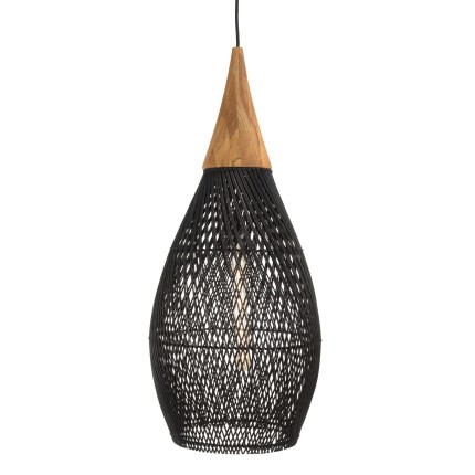Suspension SIXTINE en rotin noir et teck 35x35cm