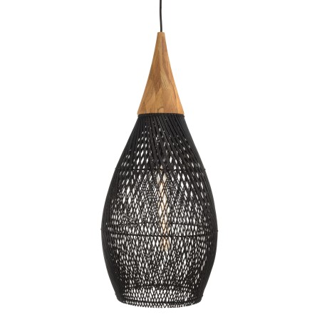 SIXTINE 'Drop' Pendant Light 35x35cm in Black Rattan and Teak