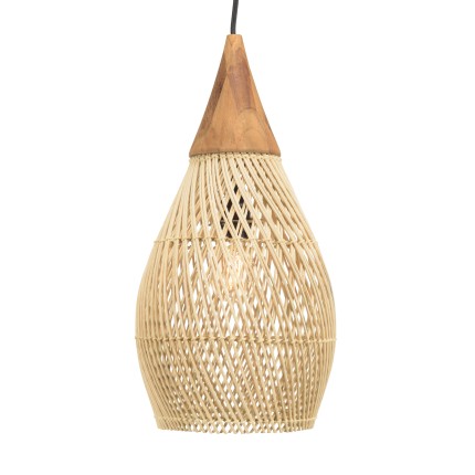 SIXTINE 25x25cm 'Drop' Pendant Light in Rattan and Teak