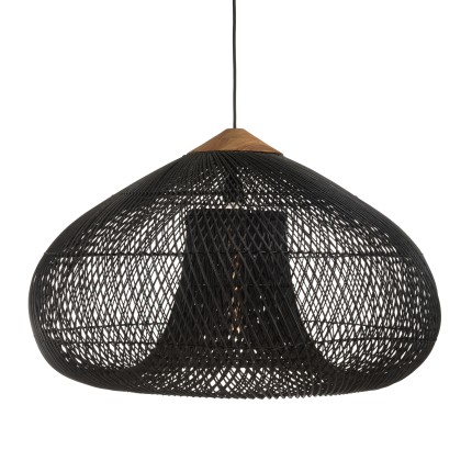 SIXTINE 'Funnel' Pendant Light 80x80cm Black Rattan/Teak - Elegant and Modern Design