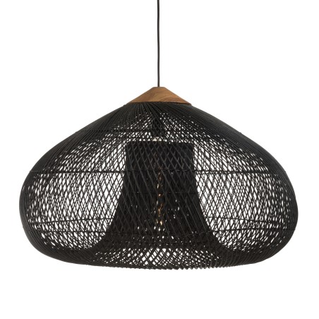 SIXTINE 'Funnel' Pendant Light 80x80cm Black Rattan/Teak - Elegant and Modern Design