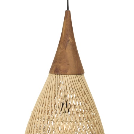 SIXTINE 'Drop' Pendant Light - Natural Rattan & Teak - 35x35cm