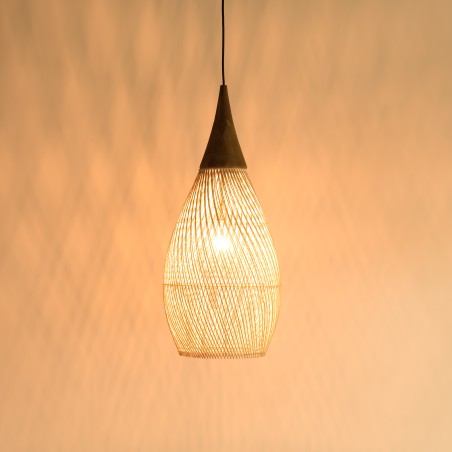 Suspension SIXTINE - Rotin naturel et teck 35x35cm