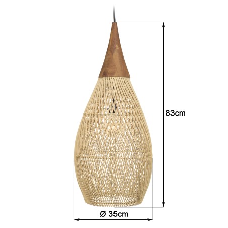 Suspension SIXTINE - Rotin naturel et teck 35x35cm