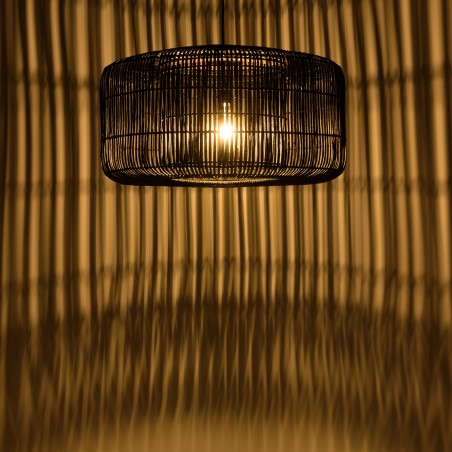SIXTINE 'Bucket' Pendant Light | Black Rattan & Teak | 76 x 76 cm