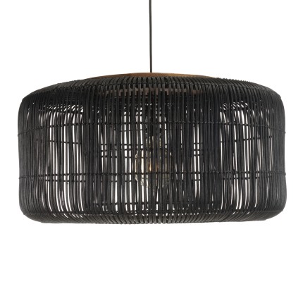SIXTINE 'Bucket' Pendant Light | Black Rattan & Teak | 76 x 76 cm